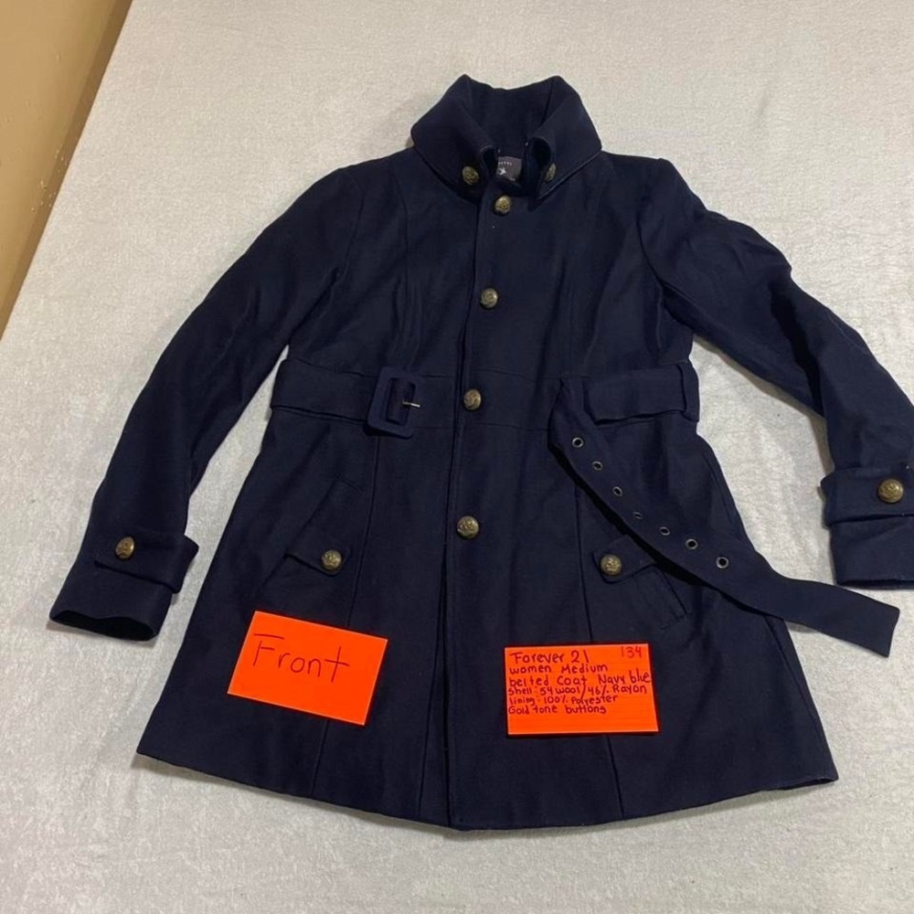 Forever 21 women Medium Blue belted trench coat with gold tone buckles. SKU134